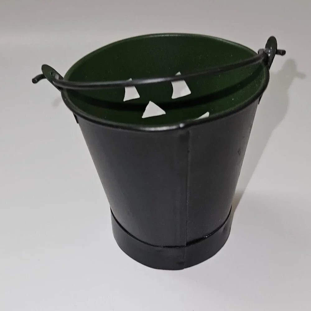 2 Black Metal Buckets Jack-O-Lantern Halloween Candle Holders Small 3